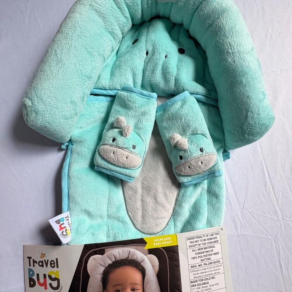 NWT Travel Bug Infant Head Support Pillow & Strap Cover Set